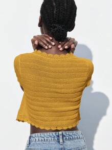 Maija Cárdigan de punto con botones delanteros y ribete de encaje amarillo mostaza, inspirado en el vintage, para otoño/invierno 2025, elegante para ir a la ciudad, fiestas, bodas como invitada - Amarillo - Ver 7