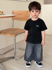Hapijoa 男童街头风格休闲圆领短袖上衣，夏季 - 黑色 - 查看 7