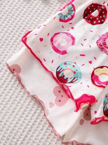 SHEIN 4pcs Young Girl Cute Rabbit Print Camisole & Shorts Knit Homewear Set, Summer - Dusty Pink - View 3