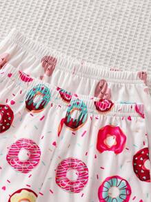 SHEIN 4pcs Young Girl Cute Rabbit Print Camisole & Shorts Knit Homewear Set, Summer - Dusty Pink - View 5