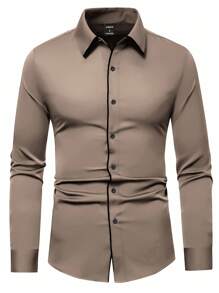 SHEIN Manfinity Mode 男士单排扣长袖衬衫 棕色衬衫，摩卡色衬衫，秋季