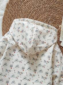 SHEIN Vintaside Kids Chaqueta con capucha con botones, forrada térmicamente y con estampado floral ditsy para niña, de moda y casual para uso diario