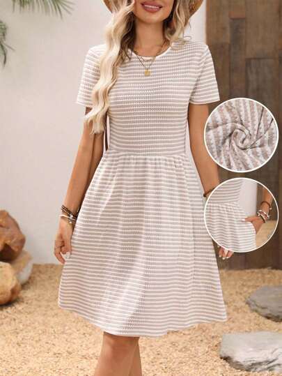 EMERY ROSE 女士夏季圆领花卉印花A字短款优雅连衣裙