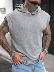 Manfinity Dauomo 男士純色針織無袖連帽衫 - 灰色 - 查看 3