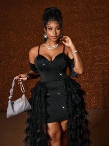 Maweii 大码拖尾网眼连衣裙，时尚、性感、浪漫，适合度假