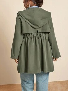 SHEIN LUNE 加大码军绿色斗篷/披风外套，休闲百搭女士冬季服装商务休闲女式风衣女士秋季服装冬装女士办公室服装橄榄绿时尚冬季秋季 - 軍綠色 - 查看 3