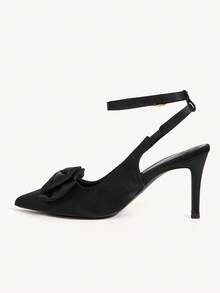 CUCCOO CHICEST 女士尖头蝴蝶结细高跟鞋优雅甜美浪漫时尚黑色缎面女士高跟踝带正装鞋，适合下午茶、约会、时尚派对、优雅装扮、庆典、万圣节、洛丽塔、圣诞节、感恩节、生日派对 - 黑色 - 查看 8