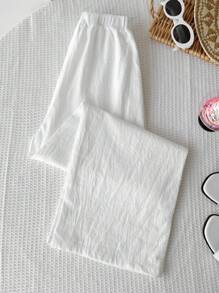 SHEIN Tween Girls' Casual Minimalist Comfortable Mid-Rise Straight Leg Pants Fall Winter - Apricot - View 2