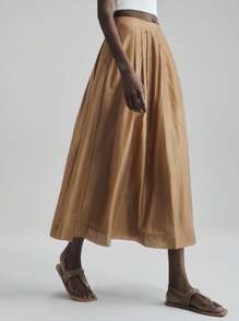 Ontre 2025秋冬季女士办公服饰、婚礼宾客、生日、教师制服、夜店装、秋冬休闲商务复古风、优雅度假休闲纯色百褶裙、圣诞节和新年 - 棕色 - 查看 4