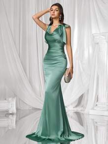 Coutiva 女式纯色低胸无袖花卉装饰修身优雅正式晚礼服（缀饰） - 綠色 - 查看 10