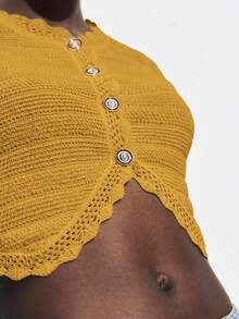 Maija Cárdigan de punto con botones delanteros y ribete de encaje amarillo mostaza, inspirado en el vintage, para otoño/invierno 2025, elegante para ir a la ciudad, fiestas, bodas como invitada - Amarillo - Ver 5