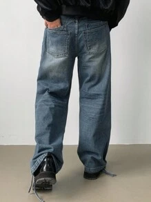 DAZY Men's Washed Plain Blue Denim Jeans, Autumn - Blue - View 2
