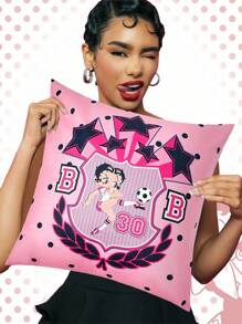 Betty Boop | ROMWE Polka Dot Figure Graphic Versatile Fashion Throw Pink Pillow Cover For Room Decor