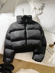 SHEIN 青少年女孩简约舒适时尚超大短款立领棉衣