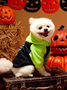 PETSIN 1pc Pet Halloween Colorblock Cute Skull & Letter Print Thermal Lined Hoodie Sweatshirt - Multicolor - View 5