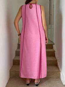 SHEIN LUNE Rochie de seară pentru femei, mărime plus, pentru întoarcerea la școală, rochie casual cu bretele, cusături contrastante, fără mâneci, lejeră, de toamnă, pentru femei, rochie de seară, cu imprimeu floral, stil business, casual, rochie lejeră, stil Old Money, rochie de nuntă pentru femei, rochie de seară, rochie de seară pentru femei, rochie de bal, rochie de bal, rochie de toamnă pentru femei, rochii elegante pentru petrecere, rochii de festival, potrivite pentru primăvară/toamnă, vacanță și întâlniri. - Roz fierbinte - Vizualizare 2