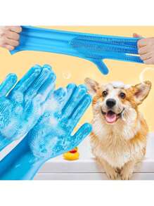 1/2/5 双宠物洗澡手套、硅胶狗淋浴手套和宠物擦拭巾、适用于猫狗的宠物清洁工具 - 藍色 - 查看 2