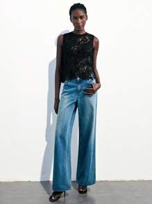 Maija 夏季时尚性感透明蕾丝无袖背心黑色夏季上衣 - 黑色 - 查看 3