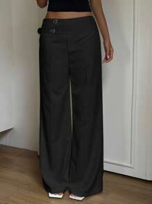 SHEIN EZwear Plus Size Casual Solid Color Loose Fit Wide Leg Pants, Versatile For Everyday Wear
