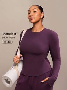 GLOWMODE FeatherFit™ In The Zone Mềm mại Co giãn Thấm mồ hôi Nhanh khô Ôm vừa vặn Lỗ xỏ ngón tay cái Viền cong Áo dài tay Tác động thấp Yoga Pilates Phòng tập thể dục Trang phục thể thao hàng ngày - Cola anh đào - Xem 1