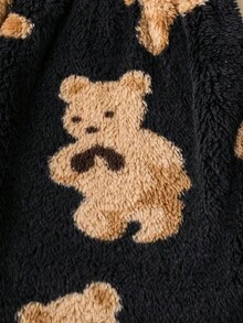 SHEIN Young Girl Winter Furry Bear Print Hooded Dress Girls Bear Dress Girls Teddy Bear Dress Girls Winter Dress Girls Fleece Dress Teddy Bear Fleece Dress Fall