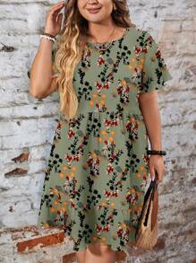 EMERY ROSE 休闲简约宽松圆领短袖大码连衣裙，适合秋冬季