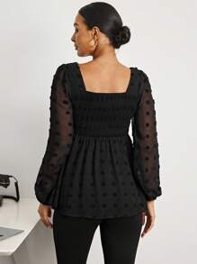 MaterniWear Office,Business Casual Woman,Fall Clothes,Autumn Clothes,Maternity Autumn Clothes Maternity Maternity Square Neck Lantern Sleeve Gathered Design Fashion Blouse Black Babydoll Top Square Neck Blouse Puff Sleeve Blouse Swiss Dot Blouse Maternity Blouse Black Swiss Dot Top Black Babydoll Blouse - Black - View 2