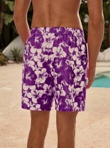 Manfinity VDAYZ Men's Floral Print Drawstring Waist Pocket Beach Shorts - Multicolor - View 2
