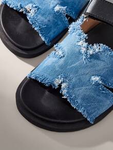 Solecia Giày sandal tua rua nữ thoải mái để mang hàng ngày - Màu xanh lam - Xem 5