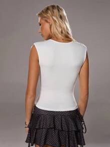 TRNVIE Women's Deep V-Neck Tight Casual Versatile Top, Spring/Summer - White - View 2