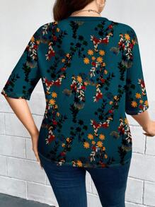 SHEIN LUNE Áo khoác cardigan mỏng tay 3/4 họa tiết hoa thanh lịch thường ngày cỡ lớn dành cho nữ, thích hợp cho các buổi đi chơi, mùa thu/đông - Nhiều màu - Xem 2