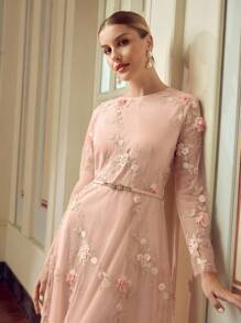 ZEYLAH 女士优雅刺绣 3D 花卉长袖连衣裙 - 淺粉色 - 查看 7