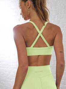 Musera Sport Áo ngực thể thao dây mảnh khoét sâu, kiểu dáng chéo lưng, thích hợp cho các hoạt động như Padel, Tennis, Pickleball, tập thể dục, Yoga, Pilates, mặc hàng ngày và thường ngày. - Màu xanh chanh - Xem 3