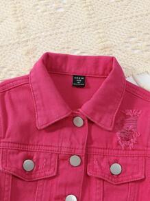 Young Girl's Distressed Button Front Flip Detail Denim Jacket - Hot Pink - View 3