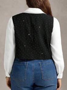 Zelara 大码秋季商务休闲复古斯德哥尔摩风格外出教师复古商务休闲水钻细节衬衫，秋冬返校狂欢音乐会返校节办公室穿着商务纽扣衬衫