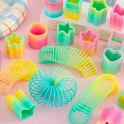 MINKOJA 24 PCS Autumn Winter Mini Plastic Rainbow Party Gifts Random Shapes Colors Decompression Coil Elastic Spring Toys Stress Relief Fidget Toys Suitable For Birthday Gifts For Men Women Carnival Awards Gift Bag Fillers Christmas Presents Holiday Goodies Festive Giveaways