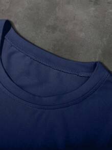 PAVTROS 男士休闲数字印花短袖T恤，夏季 - 藏蓝色 - 查看 5