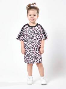 SUMWON Girls Leopard Print T-Shirt Dress Pink Animal Pattern Casual Summer Tunic Length Jersey Casual Everyday Dress With Black Rib Trim - Multicolor - View 4