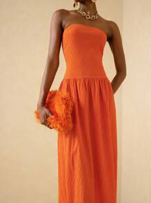 Lyxana Women's Summer Fashion Commuter Minimalist Vacation Style Solid Color Flowy Hem Tube Dress Standout Summer Outfit - Orange - View 5