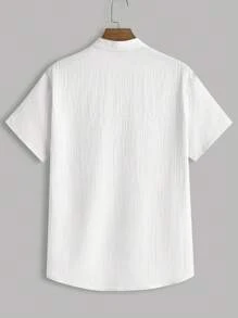 HIMLAND 男款夏季實色V領短袖襯衫和束腰七分運動休閑長褲套裝 - 白色 - 查看 8