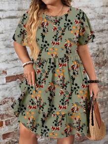 EMERY ROSE 休闲简约宽松圆领短袖大码连衣裙，适合秋冬季