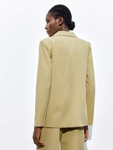 Maija 2025秋冬新款绿色条纹翻领单排扣女士西装外套，时尚优雅，适合都市通勤、日常穿着、浪漫约会、休闲场合、90年代复古风、圣诞节、新年、感恩节、派对、海滩、毕业典礼等，百搭实用，也适合婚礼宾客、主人、约会、聚会、音乐会、早午餐、机场等场合。 - 綠色 - 查看 3