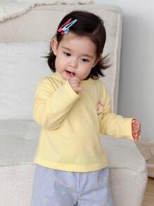 Dazy Kids 2pcs/Set Baby Girl Cartoon Graphic Tee & Plaid Casual Homewear Set, Toddler Fall Clothes - Yellow - View 6