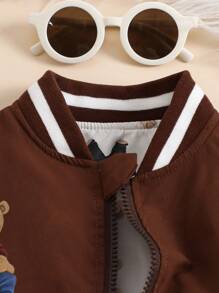 SHEIN Baby Boy Contrast Stripe Ribbed Collar Cute Bear Print Reversible Zip-Up Jacket Baby Boy Winter Jacket Baby Bear Jacket Baby Boy Winter Coat Baby Boy Winter Jacket Baby Boy Jacket Baby Boy Winter Coat Boy Winter Jacket Fall - Multicolor - View 6