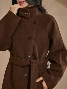 DAZY Women's Solid Color Single-Breasted Stand Collar Waist Trench Coat Fall,Winter