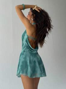 Aloruh Abito mini elegante da donna con collo drappeggiato e stampa tinta unita, abiti estivi da donna, outfit da luna di miele, outfit da vacanza in isola, look Saint John, abiti estivi da donna, abito da invitata a matrimonio, abiti da donna per il sole, abito da vacanza da donna, outfit da club sexy da donna - Verde - Visualizzare 8