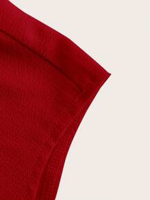 SHEIN LUNE Blusa casual de mujer talla grande con cuello redondo plisado, mangas con volantes y unicolor