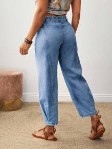 EMERY ROSE 大码纯色口袋休闲百搭牛仔裤 - 藍色 - 查看 2