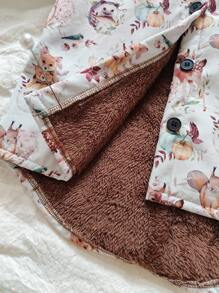 SHEIN Vintaside Kids 年轻女孩动物与植物印花保暖内衬连帽纽扣可爱卡通夹克，适合日常休闲穿着 - 彩色 - 查看 8