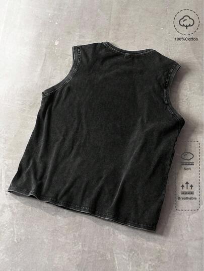 Street Life Men's Washed Loose Fit Crew Neck Skeleton Print Tank Top
